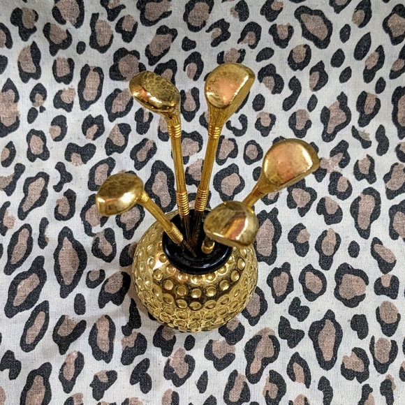 1960s Martini Pick Golf Ball Club Gold vintage cocktail bar MCM mod drink 60s - Picture 2 of 8